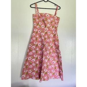 Lynn Lugo‎ Strapless Pink Floral Sundress Spaghetti Straps Size 6